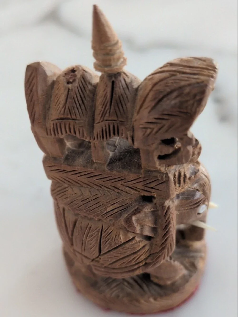 Hand-Carved Wooden Elephant Accent - Brown